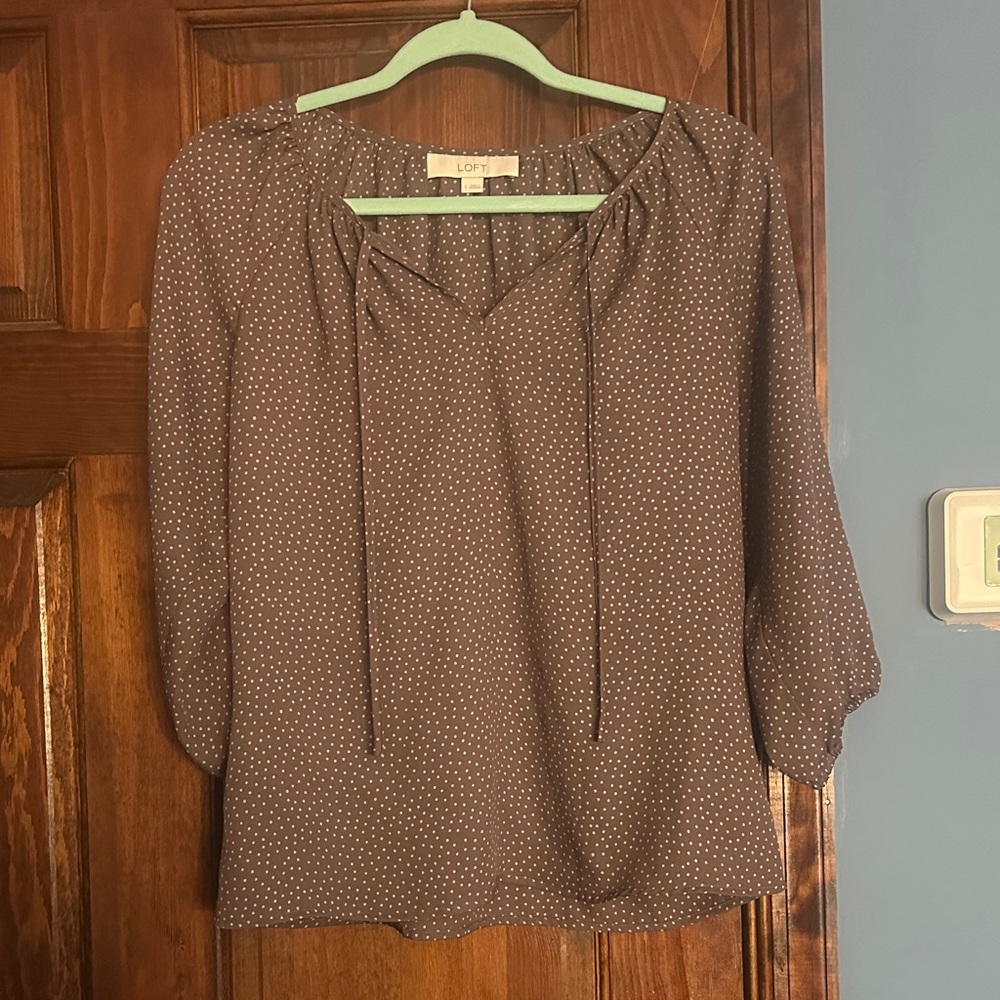 LOFT Chocolate Polka Dot Blouse